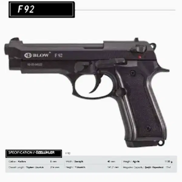 BLOW F92 SİYAH KURUSIKI SES TABANCASI 9MM