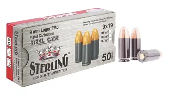 9X19MM LUGER STERLING TABANCA FİŞEĞİ FMJ 115GRN ÇELİK KOVAN