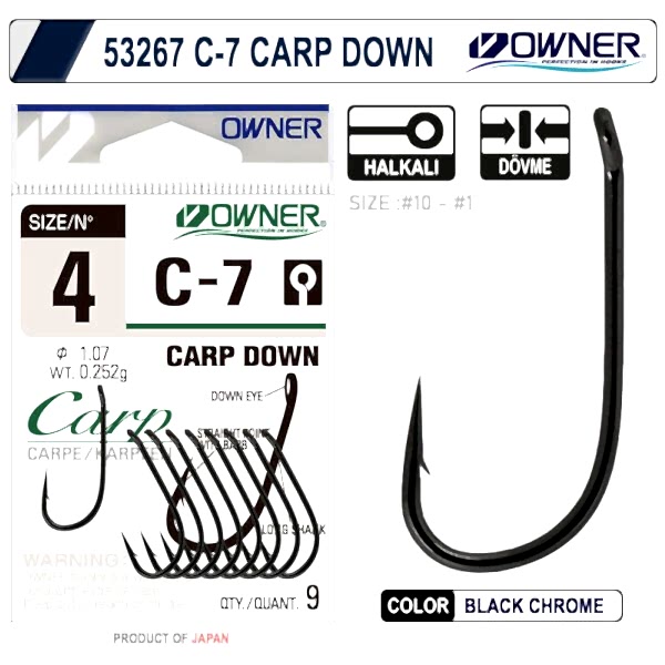 Owner 53267 C-7 Carp Down Black Chrome Sazan İğnesi