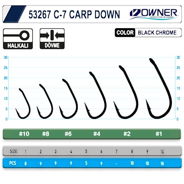 Owner 53267 C-7 Carp Down Black Chrome Sazan İğnesi
