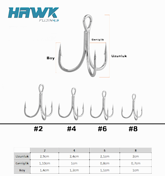 Fujin Hawk Süper Anti-Rust Üçlü Kanca