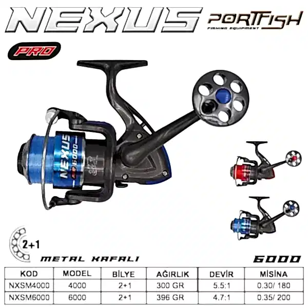 Portfish Nexus Pro 6000 Olta Makinası 2+1bb Metal Kafa